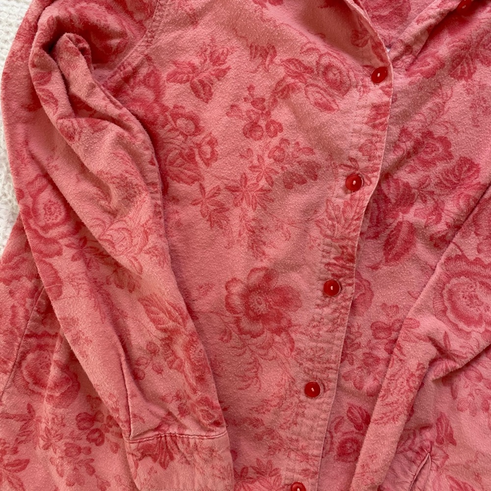 Blair Dark Pink Pocket Long Sleeves Cotton Collar Top Size M - Picture 3 of 3